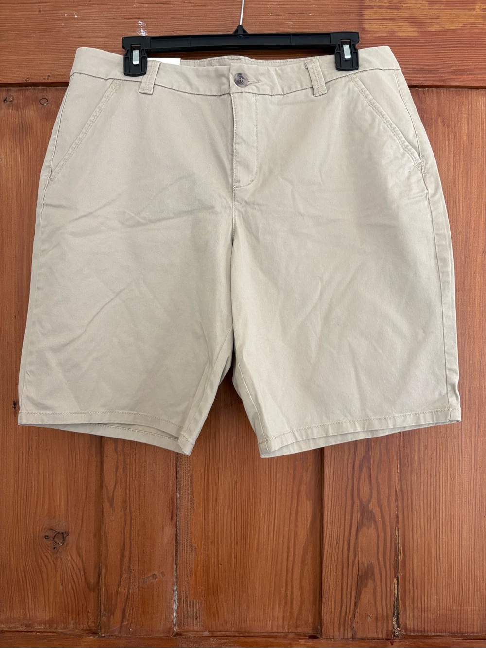 NWT Women’s Sonoma Mid Rise Stretch Flat-Front Khaki Bermuda Shorts 12